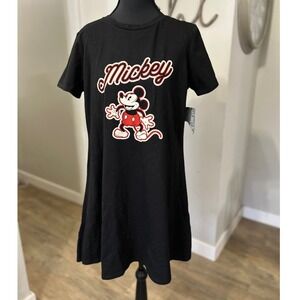 Disney‎ Mickey Mouse Established 1928 Black T Shirt Dress Women's Medium New